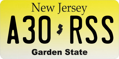 NJ license plate A30RSS