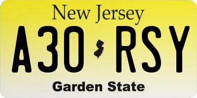 NJ license plate A30RSY