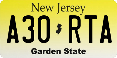 NJ license plate A30RTA