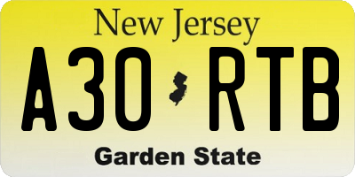 NJ license plate A30RTB