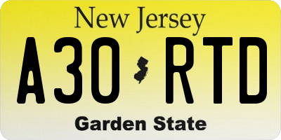 NJ license plate A30RTD