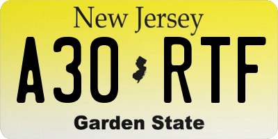 NJ license plate A30RTF