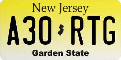 NJ license plate A30RTG