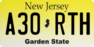 NJ license plate A30RTH
