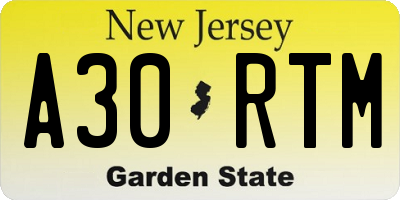 NJ license plate A30RTM