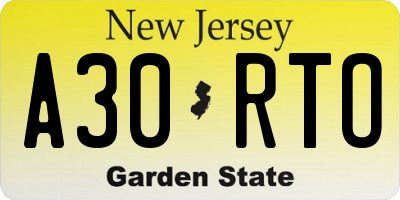 NJ license plate A30RTO