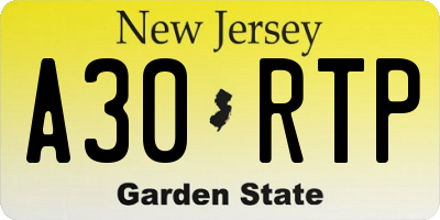 NJ license plate A30RTP