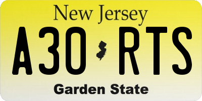 NJ license plate A30RTS