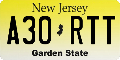 NJ license plate A30RTT