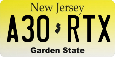 NJ license plate A30RTX
