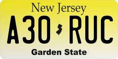 NJ license plate A30RUC