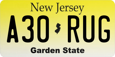 NJ license plate A30RUG