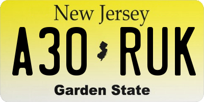 NJ license plate A30RUK