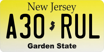 NJ license plate A30RUL