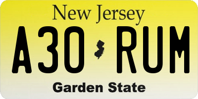 NJ license plate A30RUM