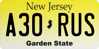 NJ license plate A30RUS