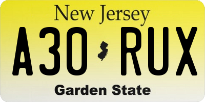 NJ license plate A30RUX