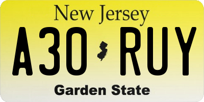 NJ license plate A30RUY