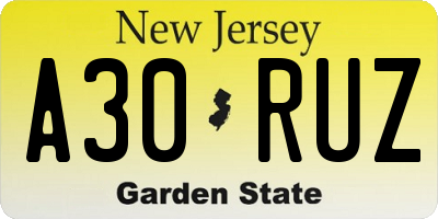 NJ license plate A30RUZ