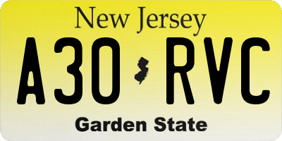 NJ license plate A30RVC