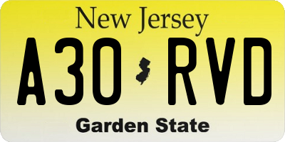 NJ license plate A30RVD