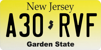 NJ license plate A30RVF