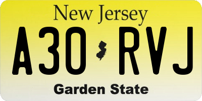 NJ license plate A30RVJ