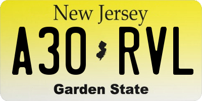 NJ license plate A30RVL
