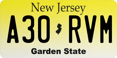 NJ license plate A30RVM