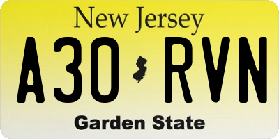 NJ license plate A30RVN