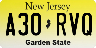 NJ license plate A30RVQ