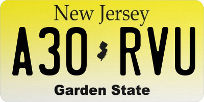NJ license plate A30RVU