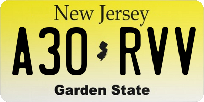 NJ license plate A30RVV