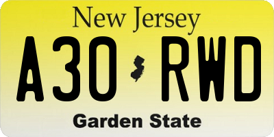 NJ license plate A30RWD