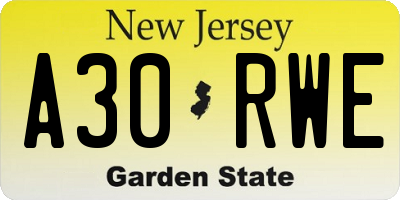 NJ license plate A30RWE