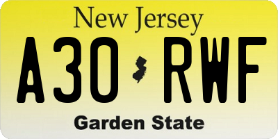 NJ license plate A30RWF