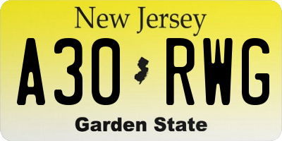 NJ license plate A30RWG