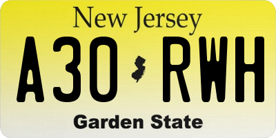 NJ license plate A30RWH