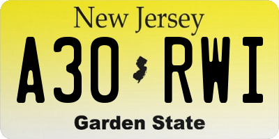 NJ license plate A30RWI