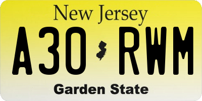 NJ license plate A30RWM
