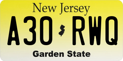NJ license plate A30RWQ