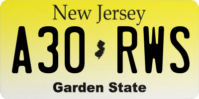 NJ license plate A30RWS