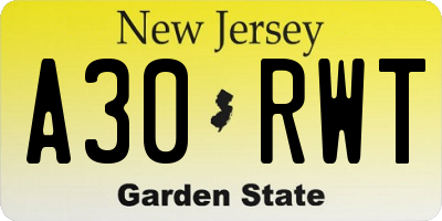 NJ license plate A30RWT