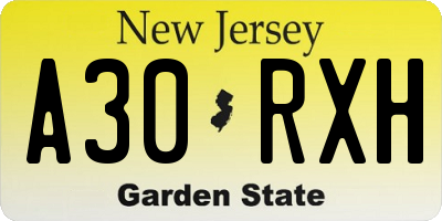 NJ license plate A30RXH