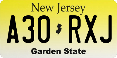 NJ license plate A30RXJ