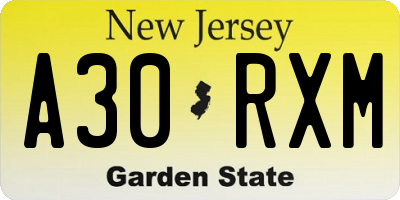 NJ license plate A30RXM