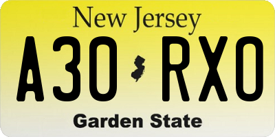 NJ license plate A30RXO