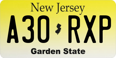 NJ license plate A30RXP