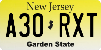 NJ license plate A30RXT