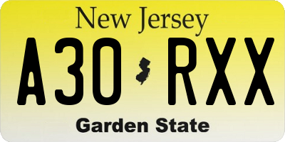 NJ license plate A30RXX